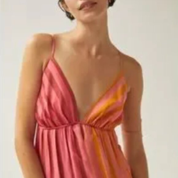 Farm Rio x Anthropologie Deep-V Mixed-Stripe Maxi Dress Small Petite - Picture 2 of 8